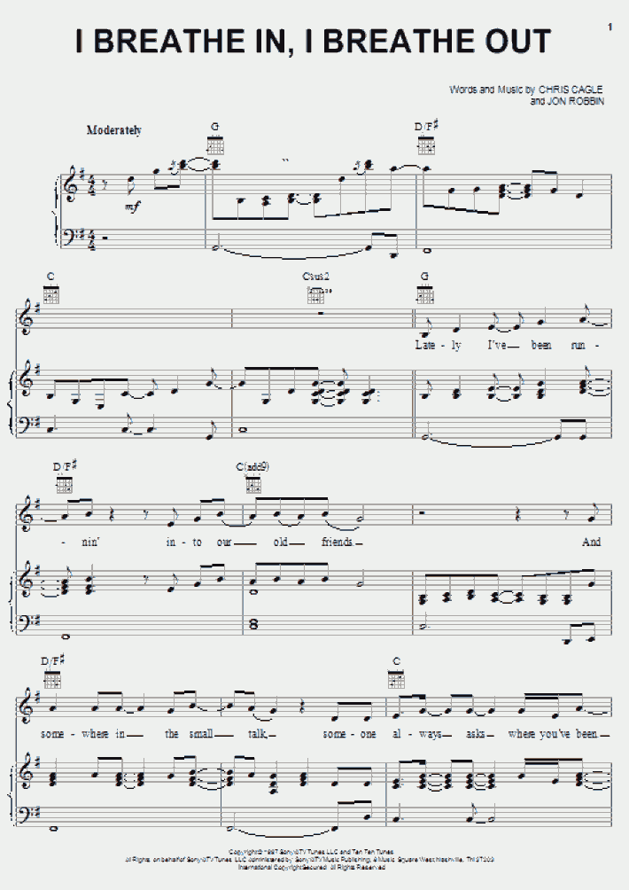 Breathing In And Breathing Out Song I Breathe In, I Breathe Out Piano Sheet Music