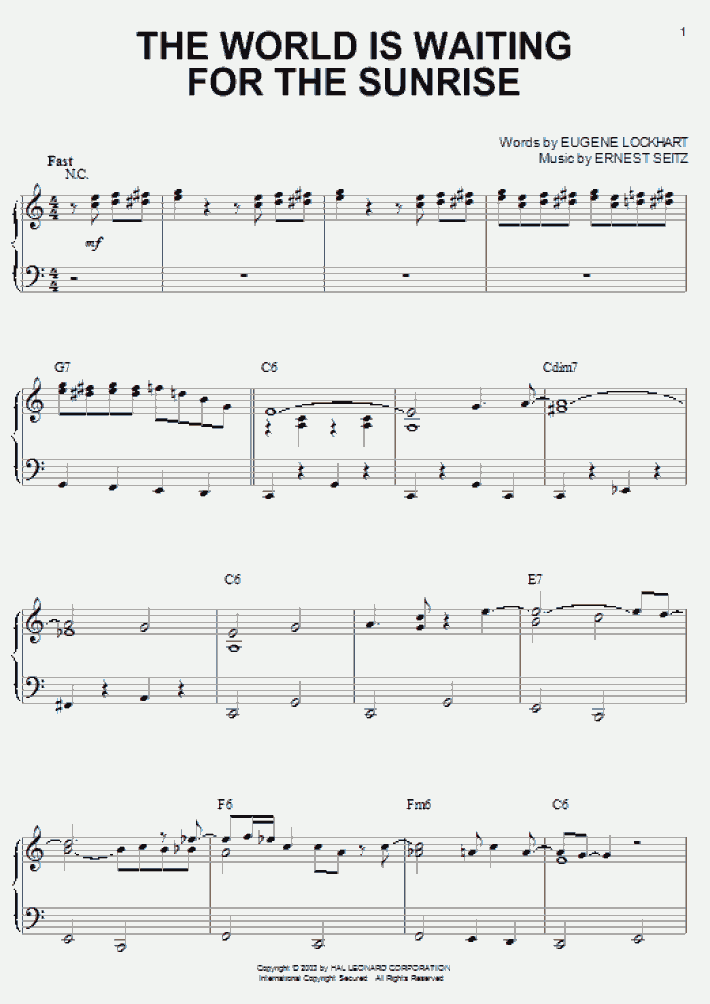 The World Is Waiting For The Sunrise Piano Sheet Music