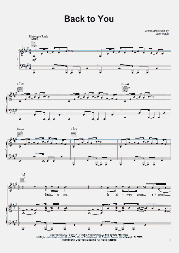Back To You Piano Sheet Music OnlinePianist