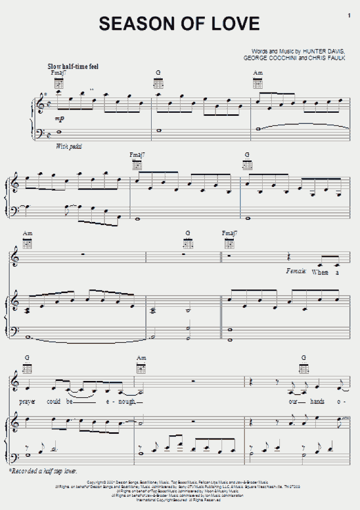 Season Of Love Piano Sheet Music OnlinePianist