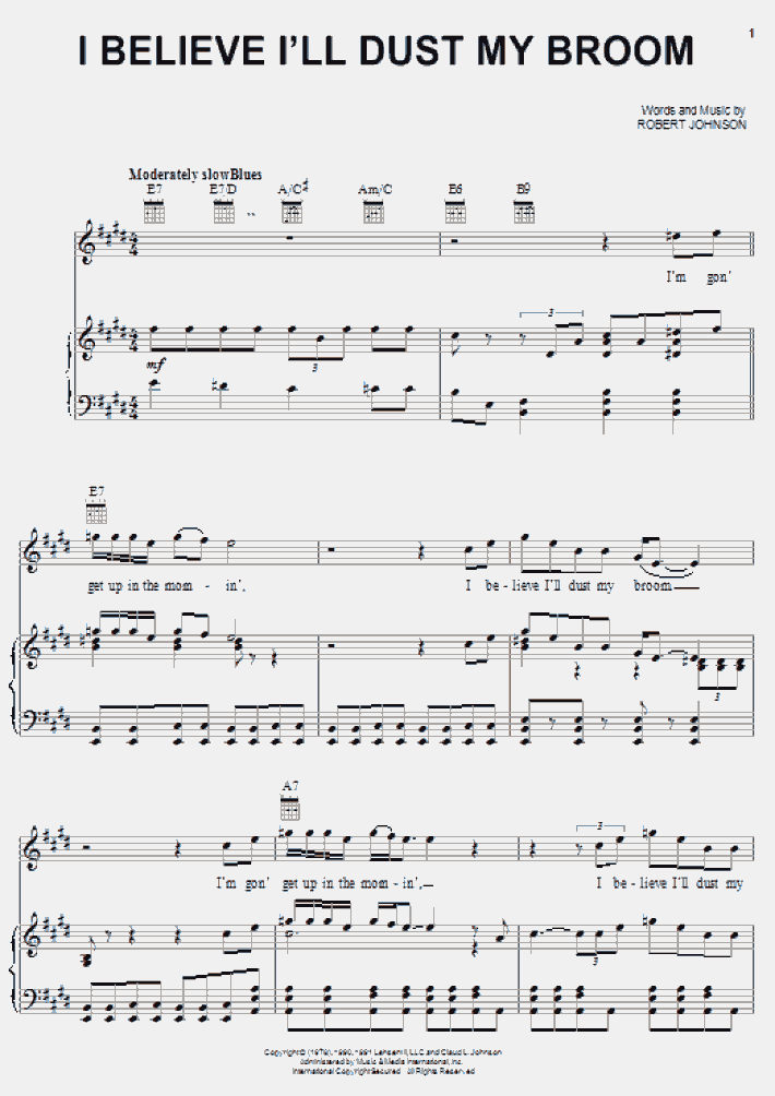 I Believe I'll Dust My Broom Piano Sheet Music
