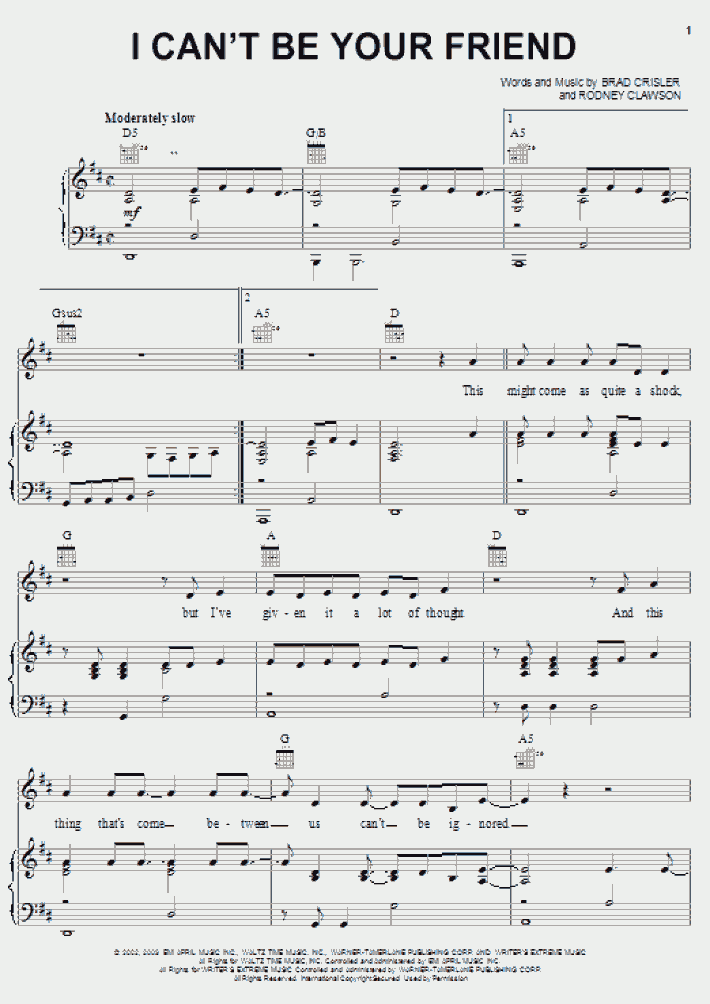 I Can't Be Your Friend Piano