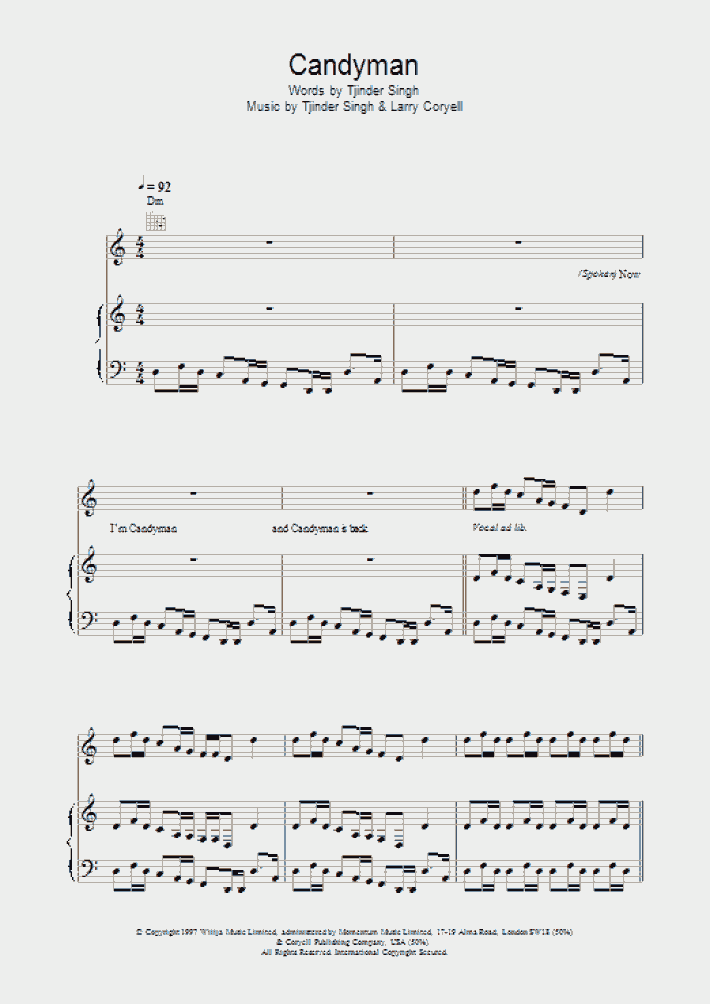 Candyman Piano Sheet Music OnlinePianist