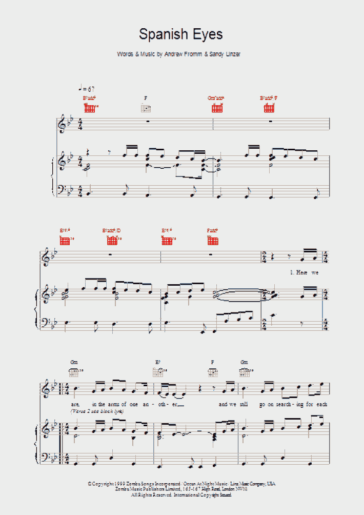 Spanish Eyes Piano Sheet Music OnlinePianist