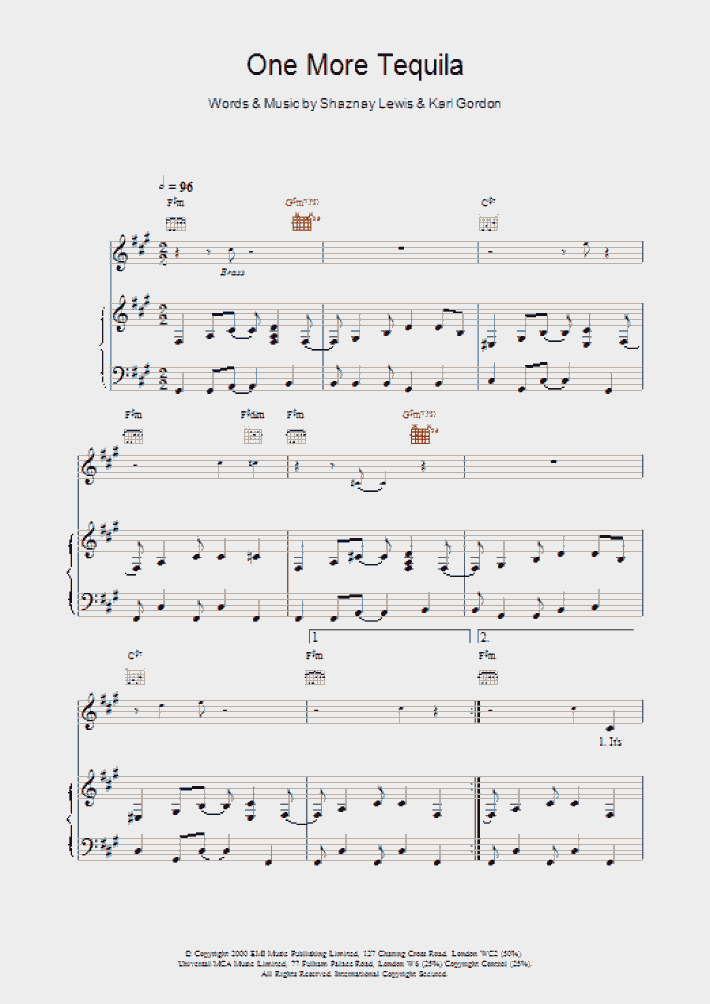 One More Tequila Piano Sheet Music OnlinePianist