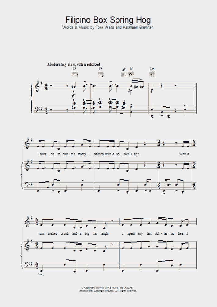 Filipino Box Spring Hog Piano Sheet Music