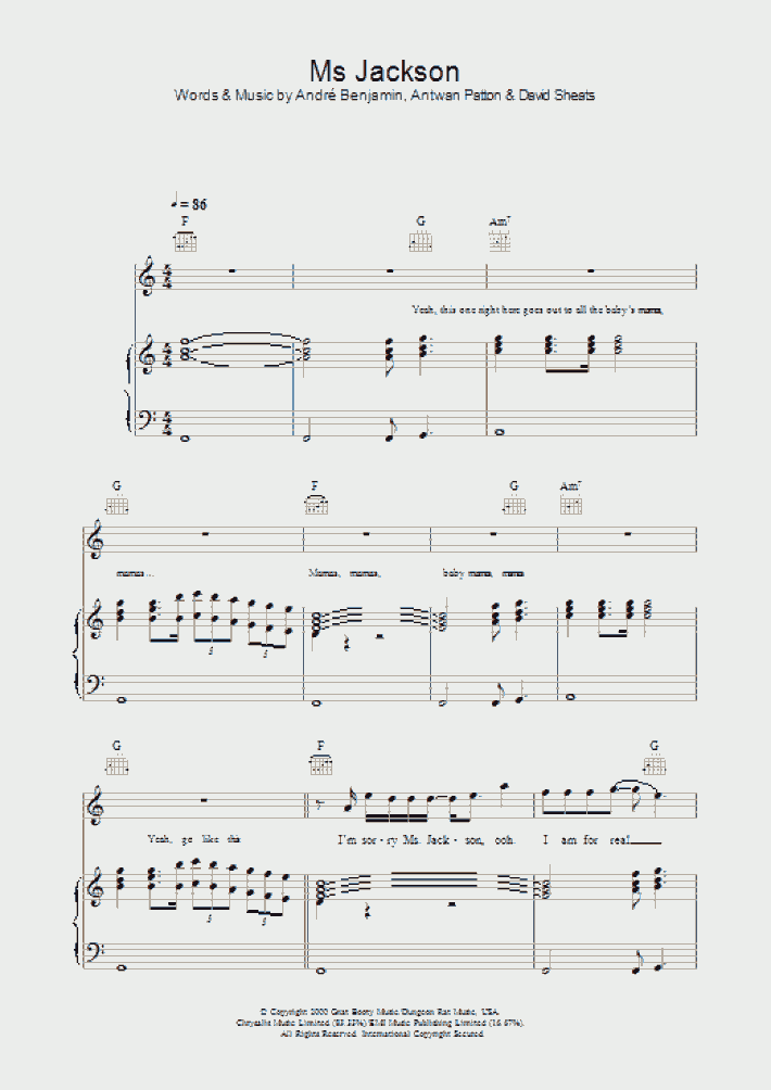 Ms Jackson Piano Sheet Music OnlinePianist