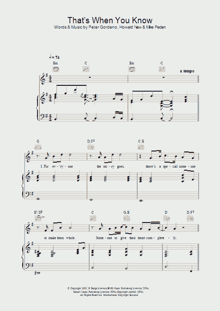 That's When You Know Piano Sheet Music OnlinePianist