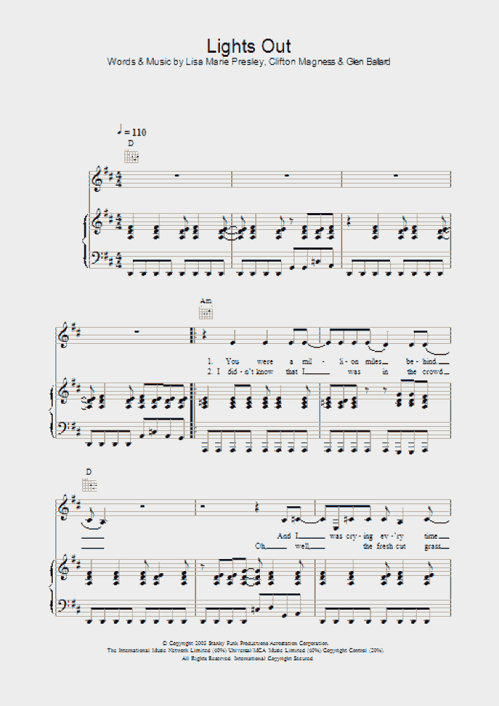 Lights Out Piano Sheet Music OnlinePianist
