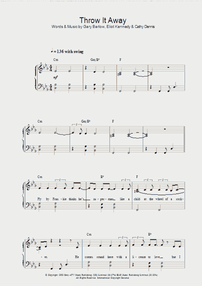Throw It Away Piano Sheet Music OnlinePianist