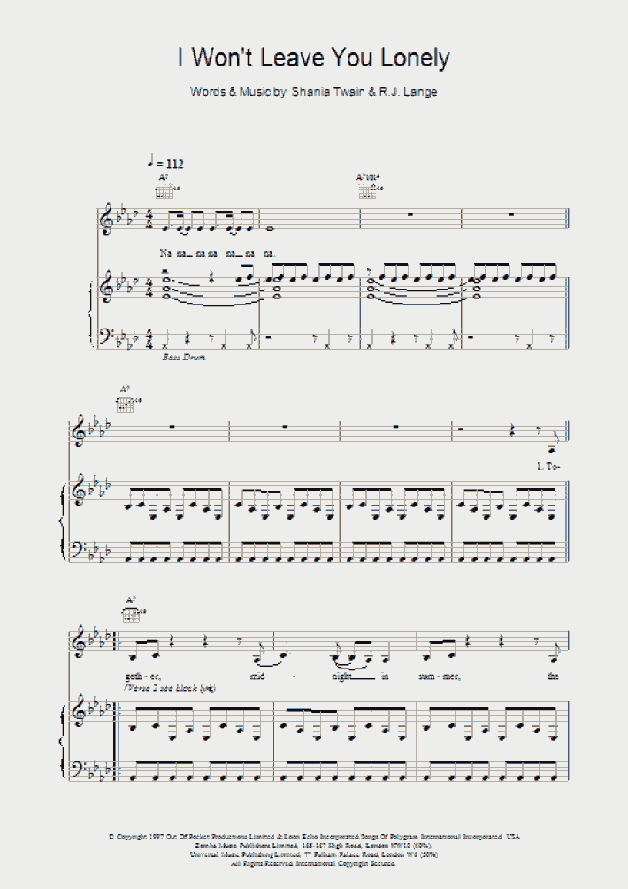 I Won't Leave You Lonely Piano Sheet Music