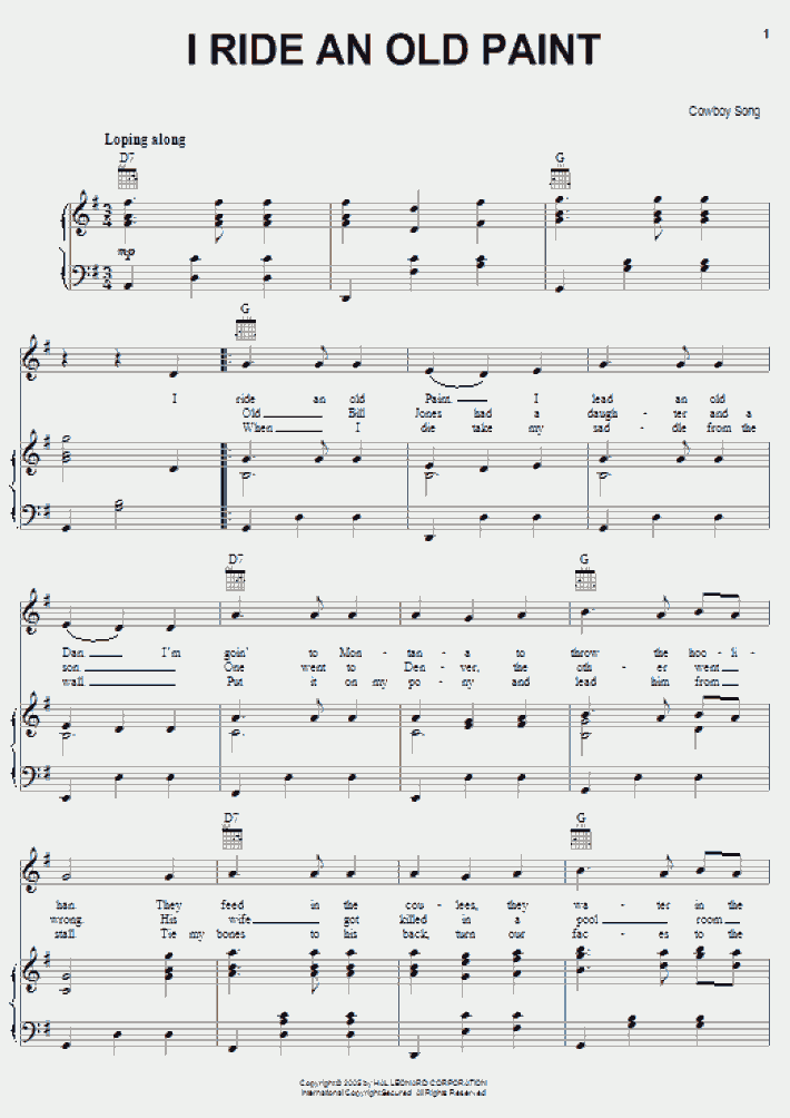 I Ride An Old Paint Piano Sheet Music OnlinePianist