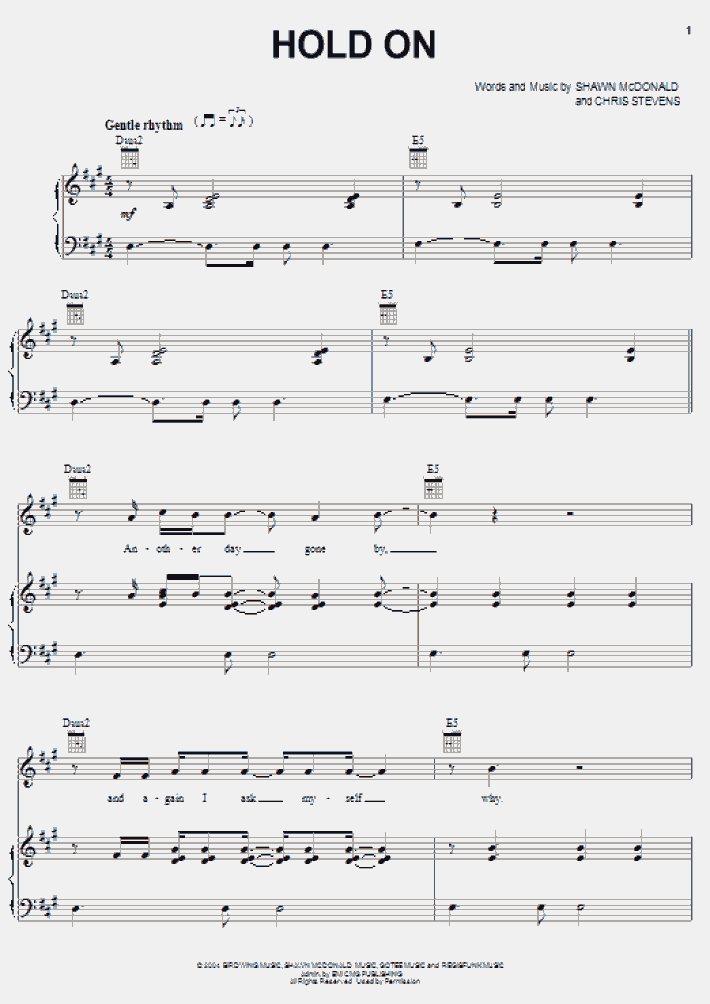 Hold On Piano Sheet Music OnlinePianist