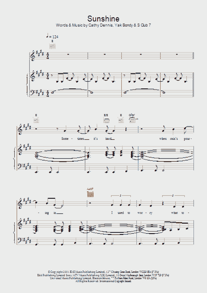Sunshine Piano Sheet Music OnlinePianist