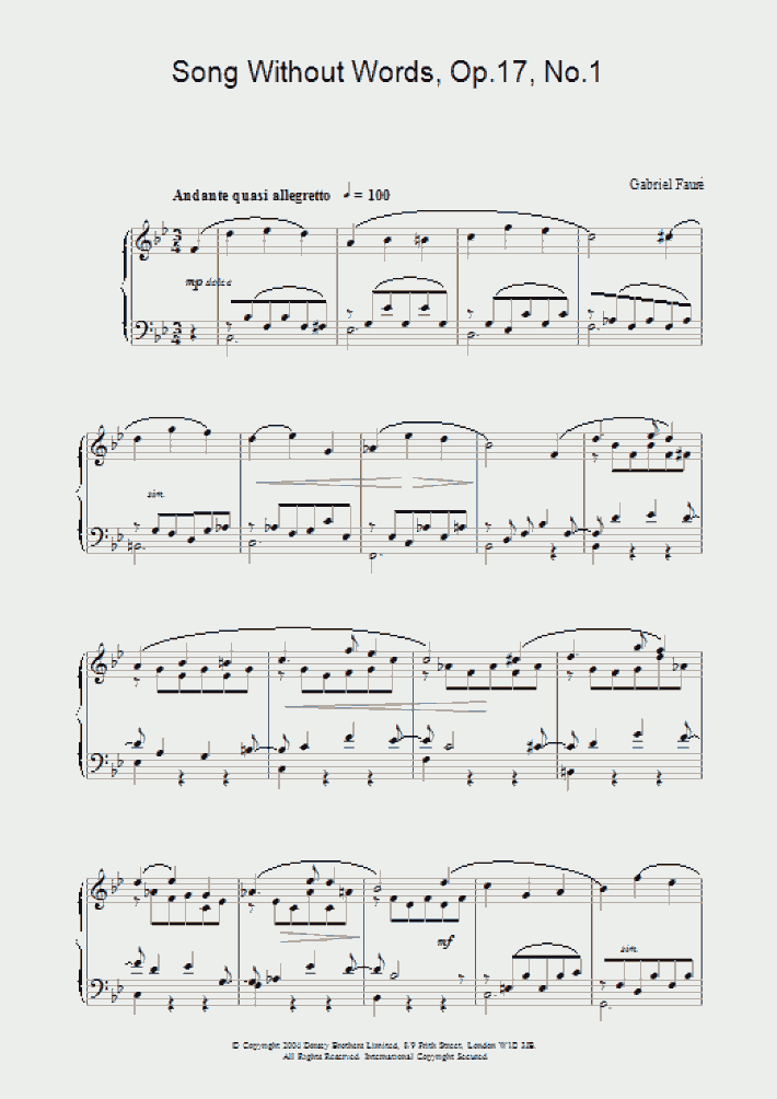 Song Without Words, Op.17, No.1 Piano Sheet Music