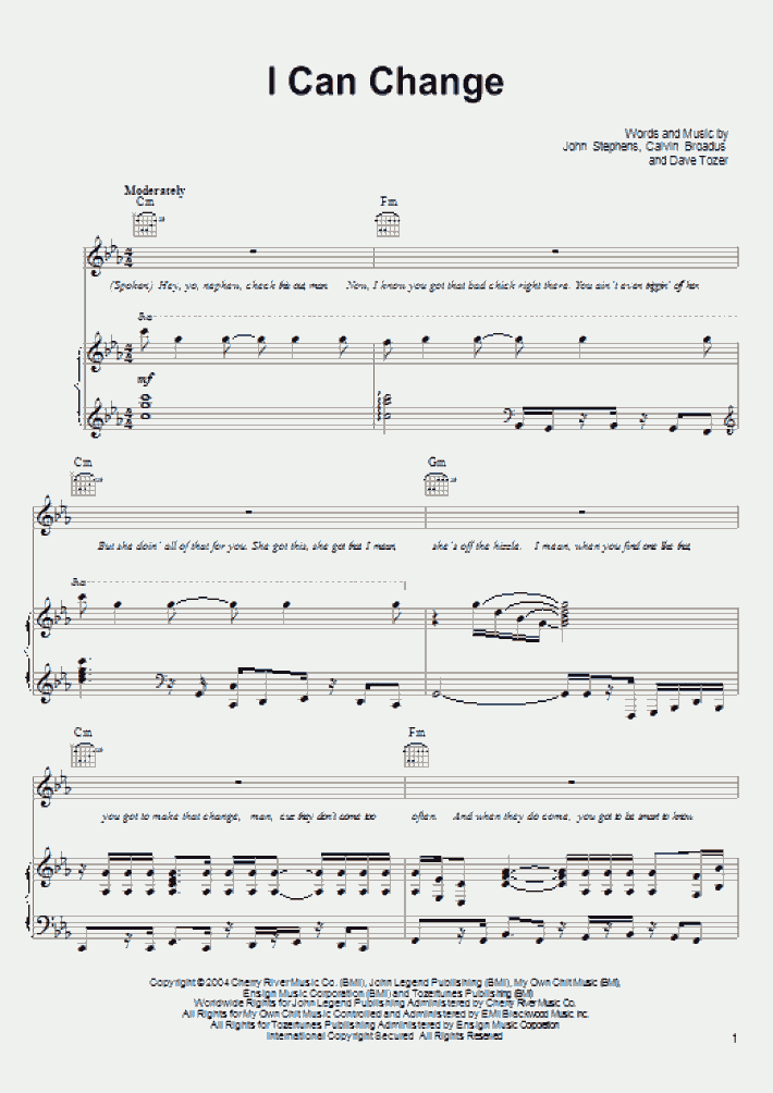 I Can Change Piano Sheet Music OnlinePianist