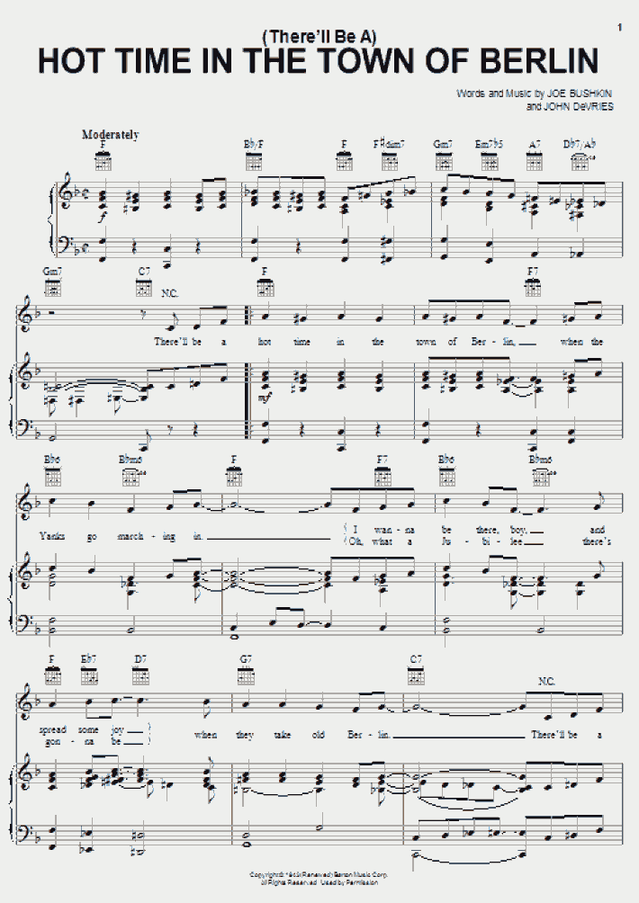 Hot Time In The Town Of Berlin Piano Sheet Music