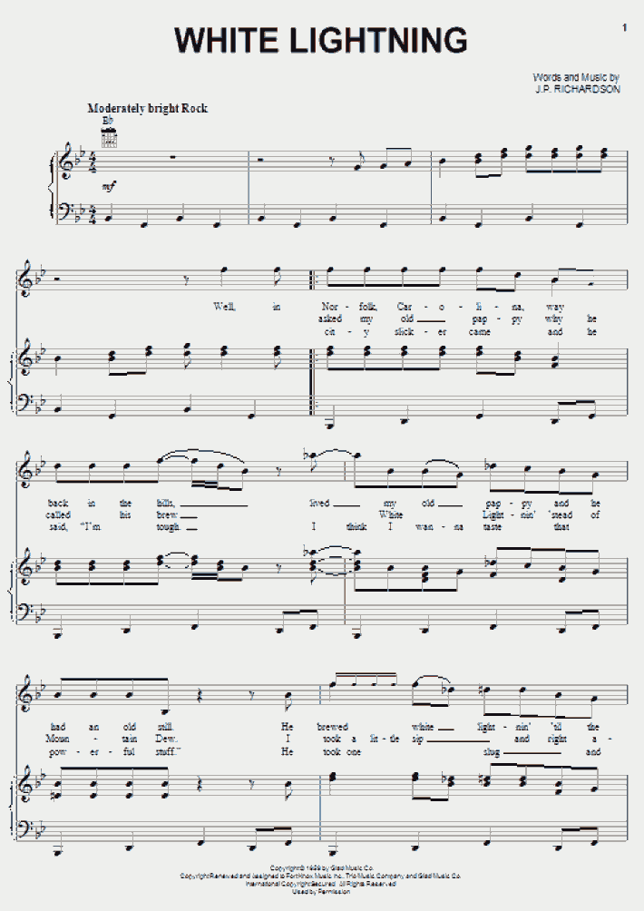 White Lightning Piano Sheet Music OnlinePianist