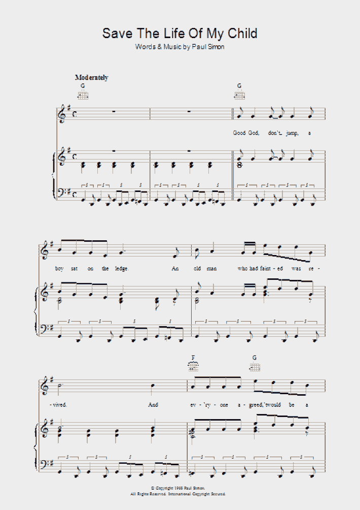 Save The Life Of My Child Piano Sheet Music