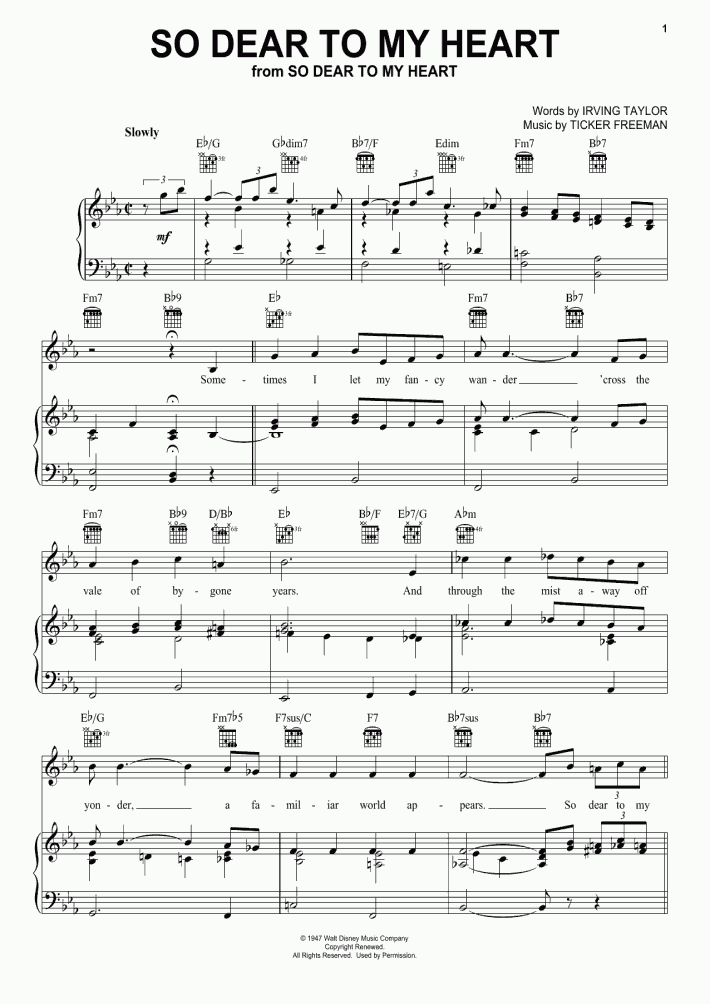 So Dear To My Heart Piano Sheet Music OnlinePianist