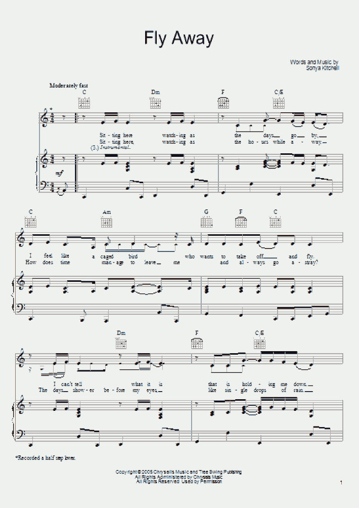 Fly Away Piano Sheet Music OnlinePianist