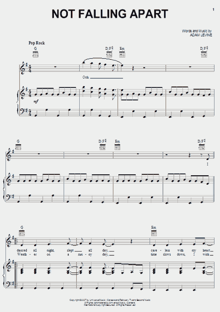 Not Falling Apart Piano Sheet Music OnlinePianist
