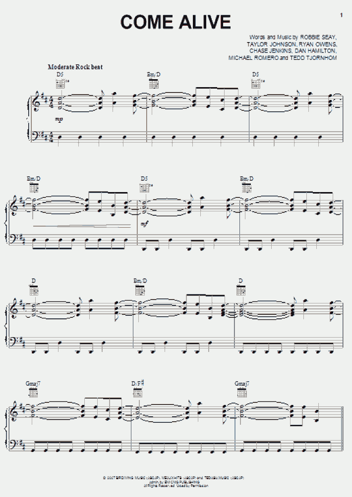 Come Alive Piano Sheet Music OnlinePianist