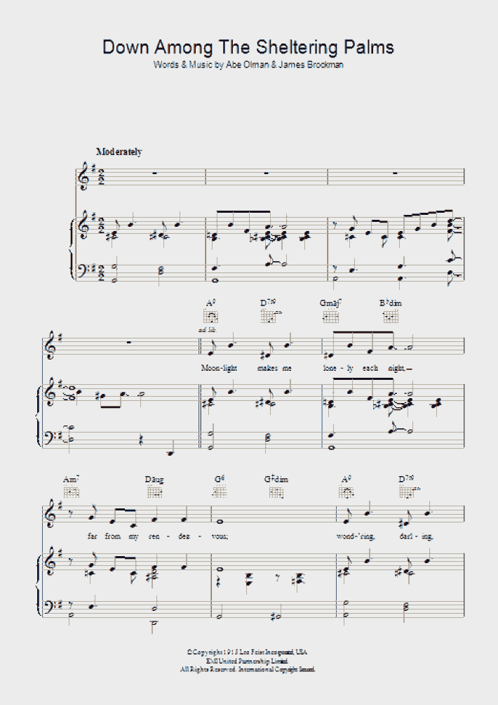 Down Among The Sheltering Palms Piano Sheet Music