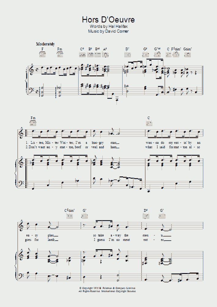 Hors D'Oeuvre Piano Sheet Music OnlinePianist