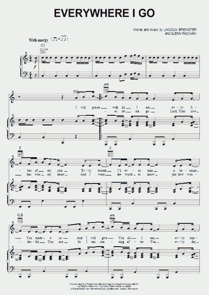 Everywhere I Go Piano Sheet Music | OnlinePianist