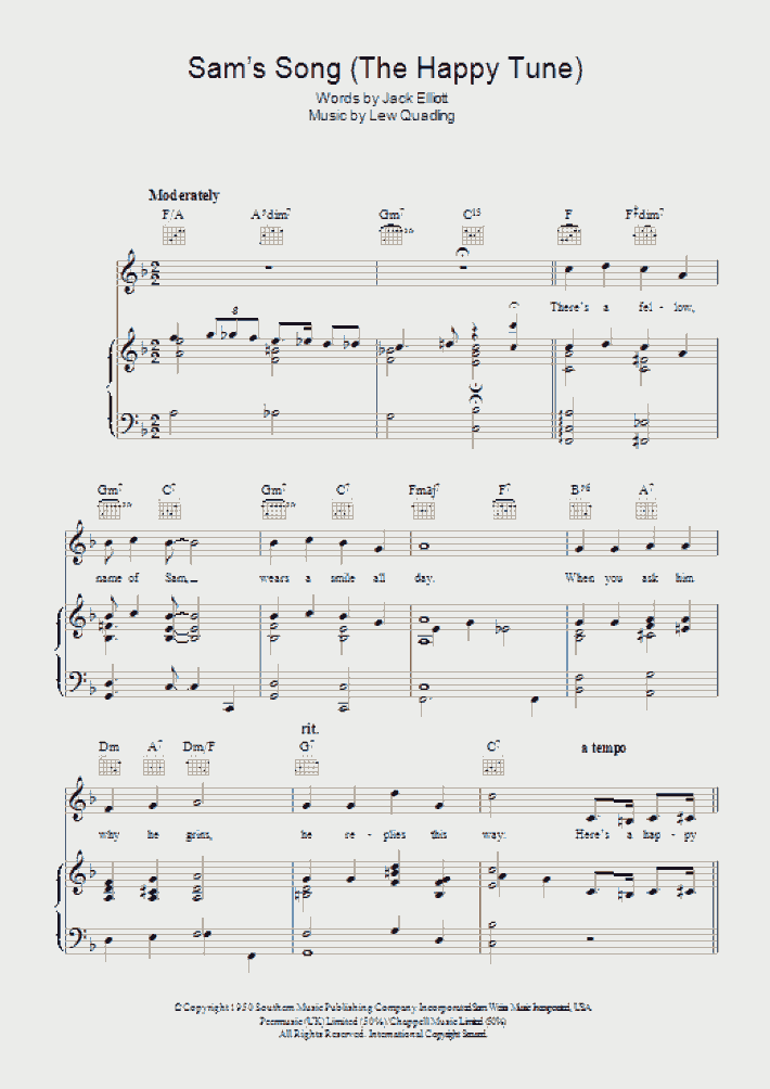 Sam's Song Piano Sheet Music OnlinePianist