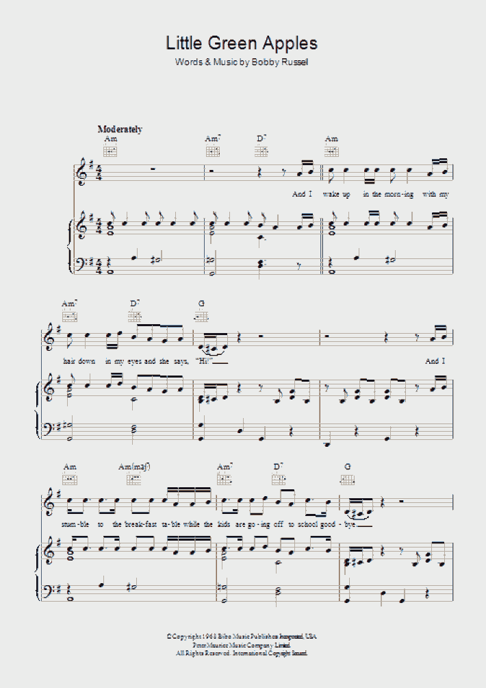 Little Green Apples Piano Sheet Music OnlinePianist