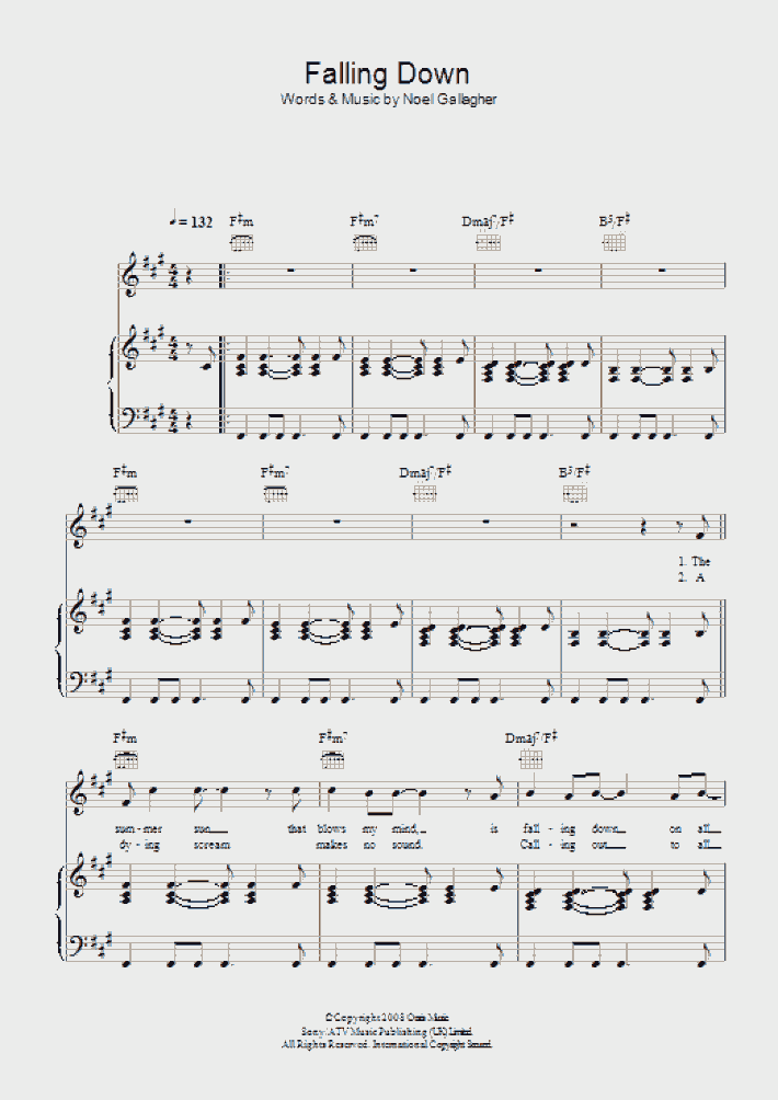 Falling Down Piano Sheet Music | OnlinePianist