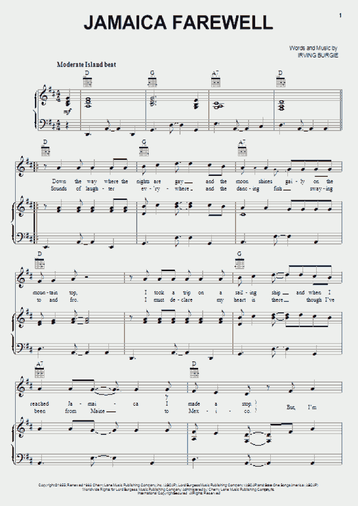 Jamaica Farewell Piano Sheet Music | OnlinePianist