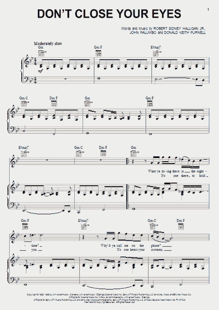 Don T Close Your Eyes Piano Sheet Music Onlinepianist
