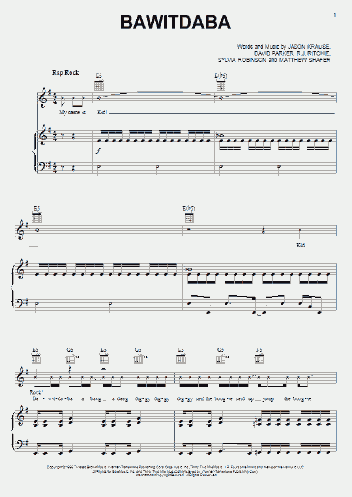 Bawitdaba Piano Sheet Music OnlinePianist
