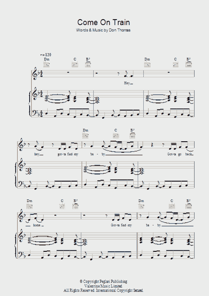 Come On Train Piano Sheet Music OnlinePianist