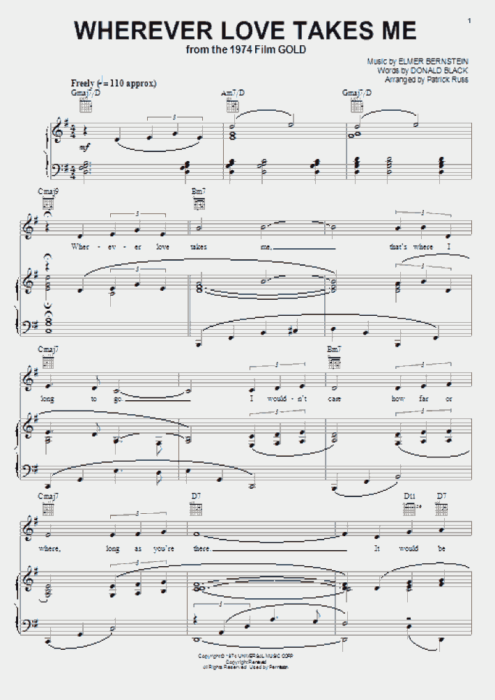 Wherever Love Takes Me Piano Sheet Music
