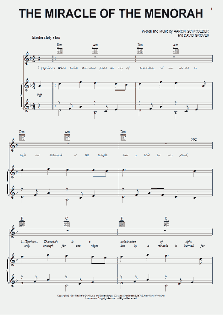The Miracle Of The Menorah Piano Sheet Music