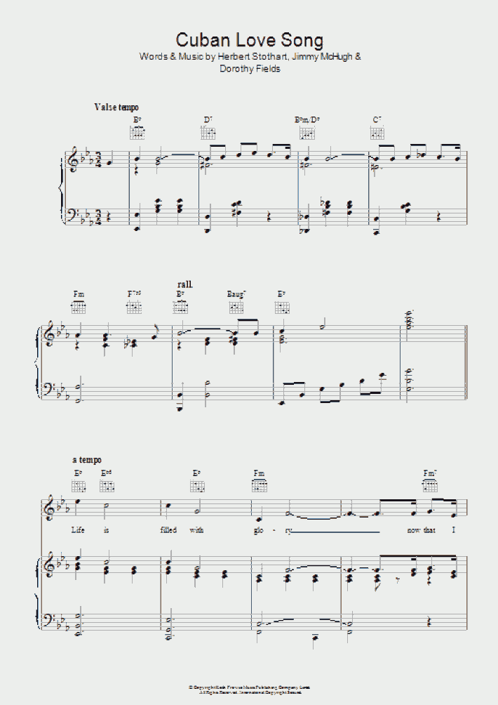 Cuban Love Song Piano Sheet Music OnlinePianist