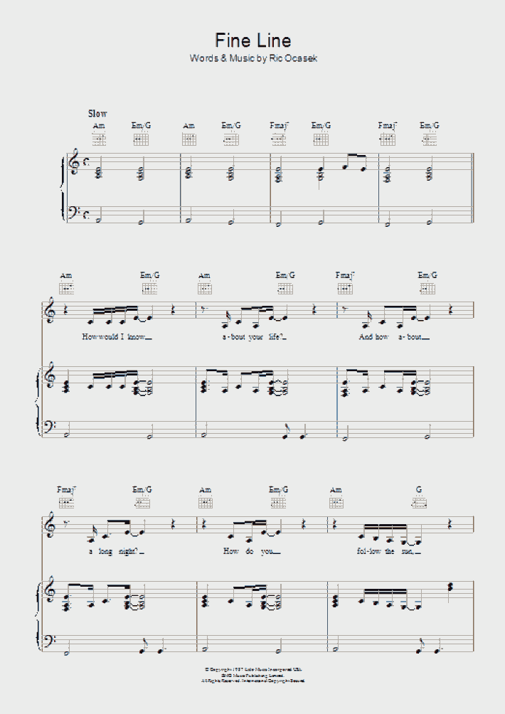 Fine Line Piano Sheet Music OnlinePianist