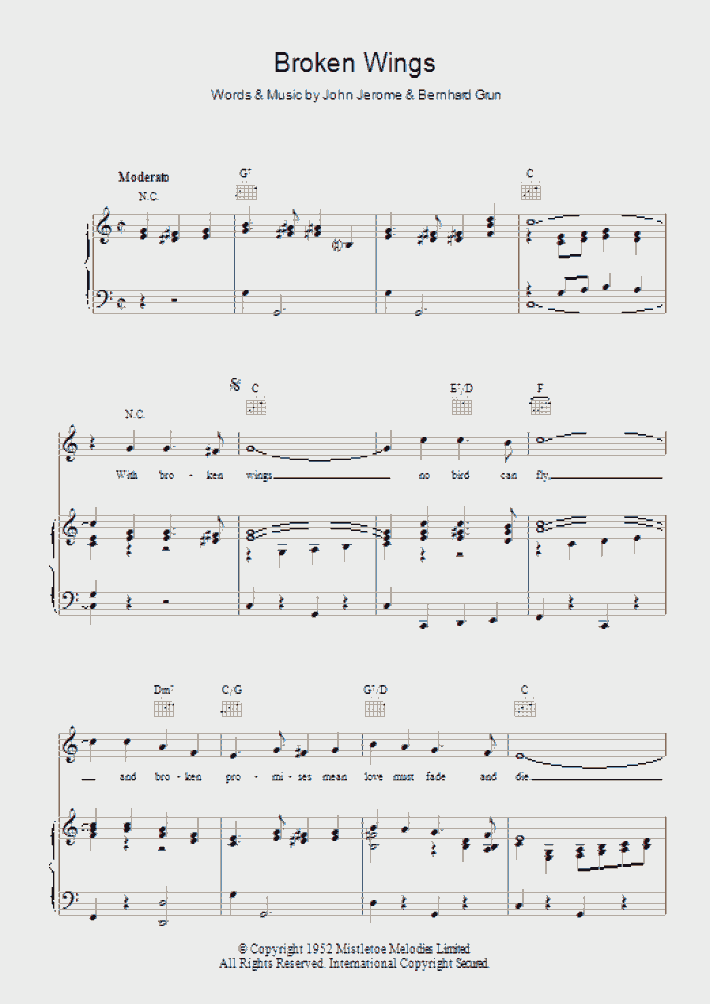 Broken Wings Piano Sheet Music OnlinePianist