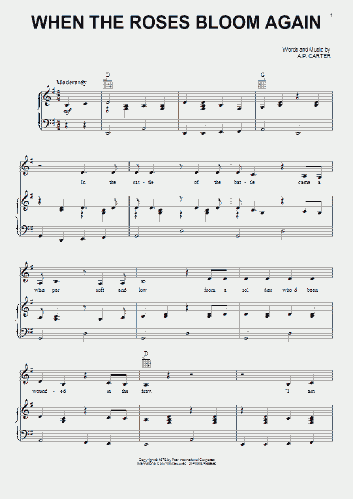 When The Roses Bloom Again Piano Sheet Music