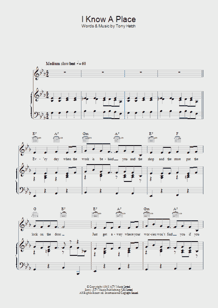 I Know A Place Piano Sheet Music OnlinePianist
