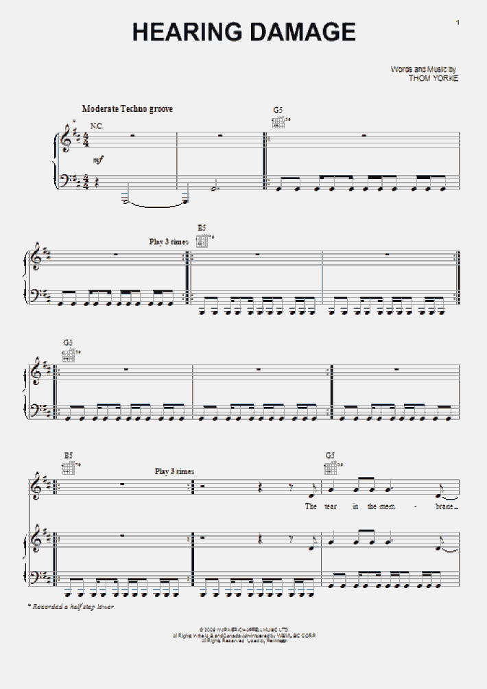 Hearing Damage Piano Sheet Music OnlinePianist