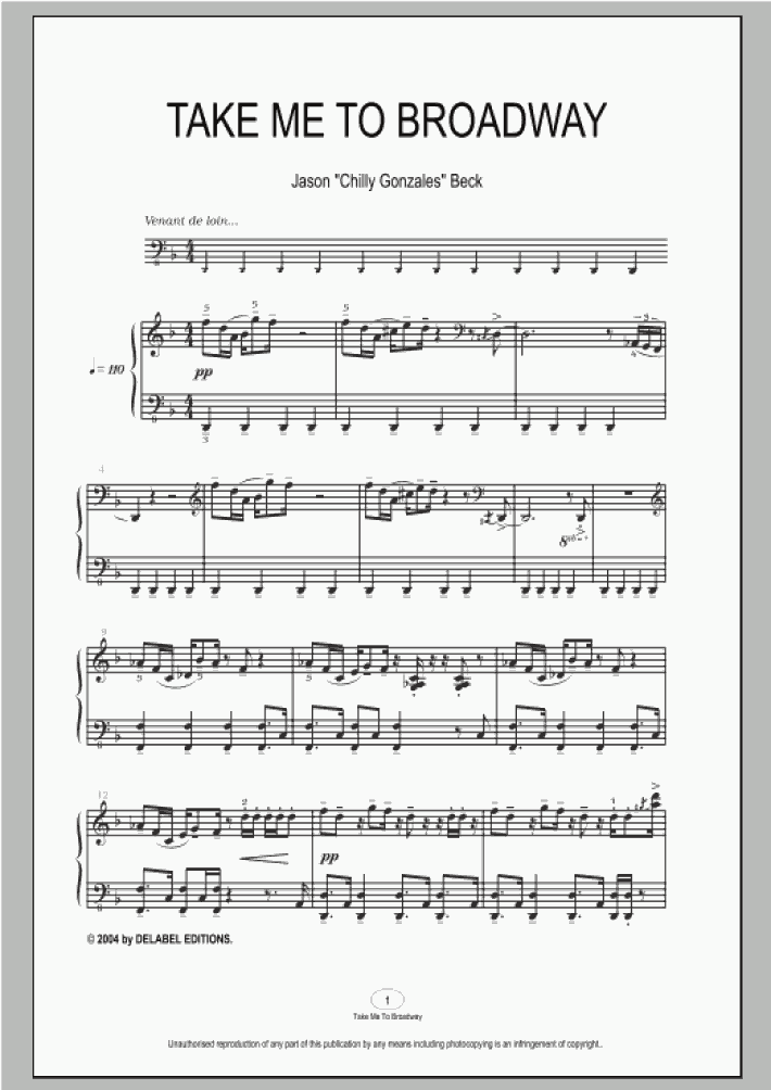 Take Me To Broadway Piano Sheet Music | OnlinePianist