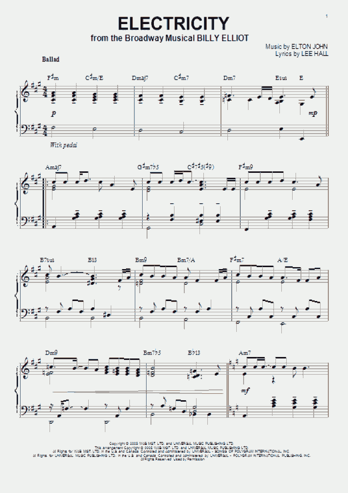 Electricity Piano Sheet Music OnlinePianist