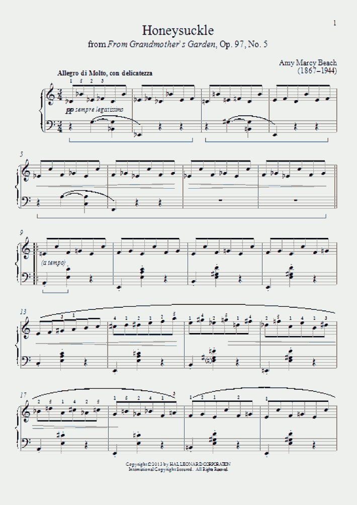 Honeysuckle Piano Sheet Music OnlinePianist