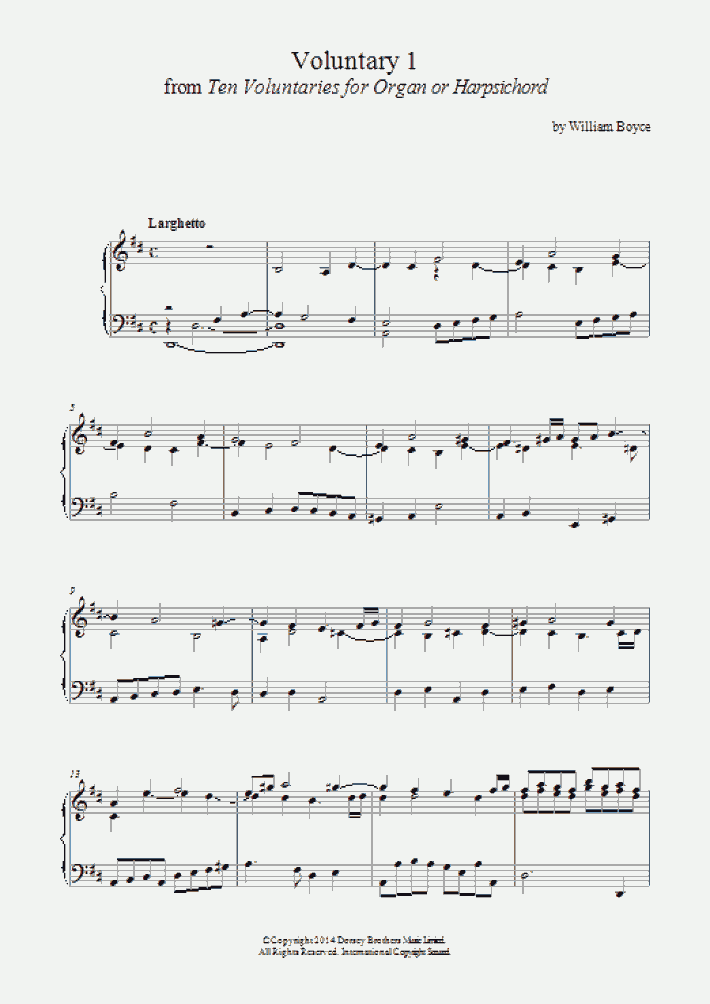 Voluntary 1 In D Major From 10 Voluntaries For Harpsichord Piano Sheet