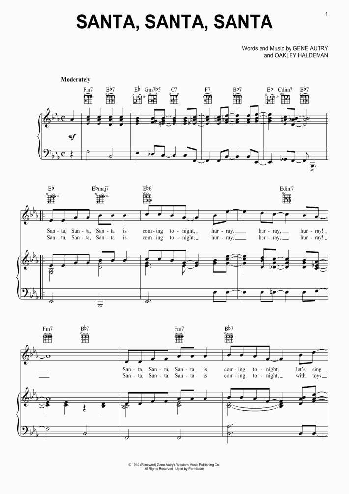 Santa, Santa, Santa Piano Sheet Music | OnlinePianist